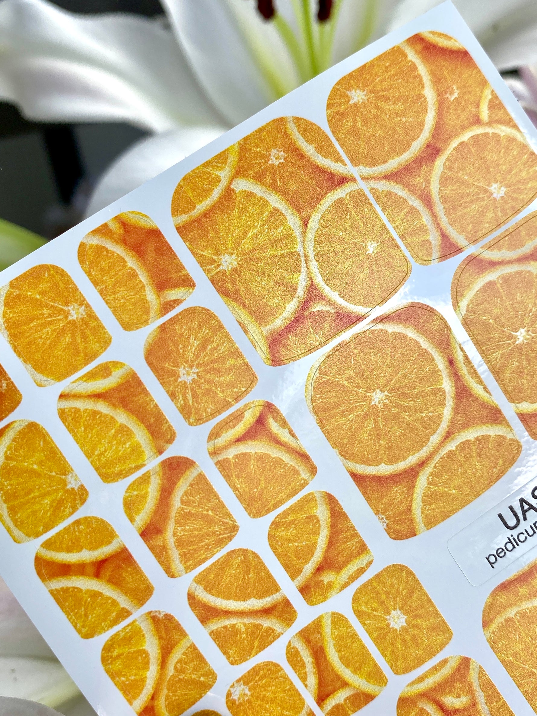 Orange Slice Pedicure Nail Wraps — Summer Citrus Print | PW-010