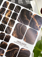 Marble Pedicure Nail Wraps — Black & Gold Swirl with Glitter | PW-005
