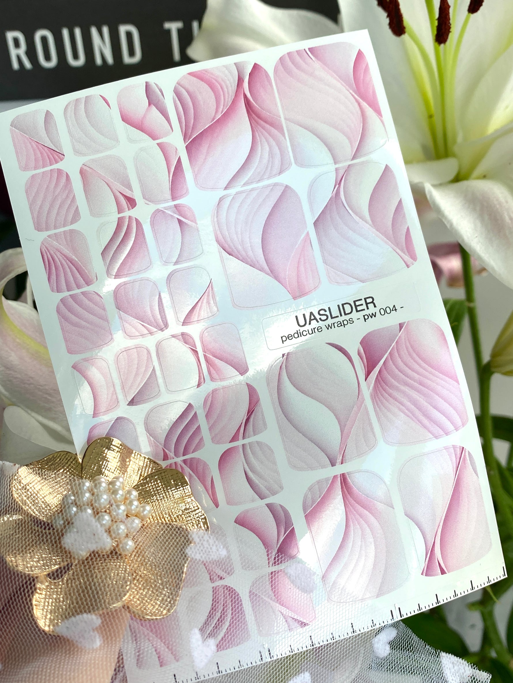Floral Pedicure Nail Wraps — Soft Pink Petal Swirl Design | PW-004