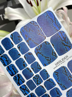 Snake Skin Pedicure Nail Wraps — Blue & Black Python Print | PW-003