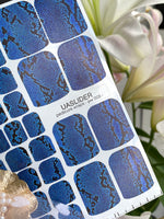 Snake Skin Pedicure Nail Wraps — Blue & Black Python Print | PW-003