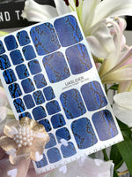 Snake Skin Pedicure Nail Wraps — Blue & Black Python Print | PW-003