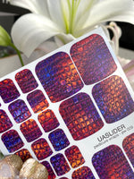 Crocodile Skin Pedicure Nail Wraps — Iridescent Purple Orange | PW-009