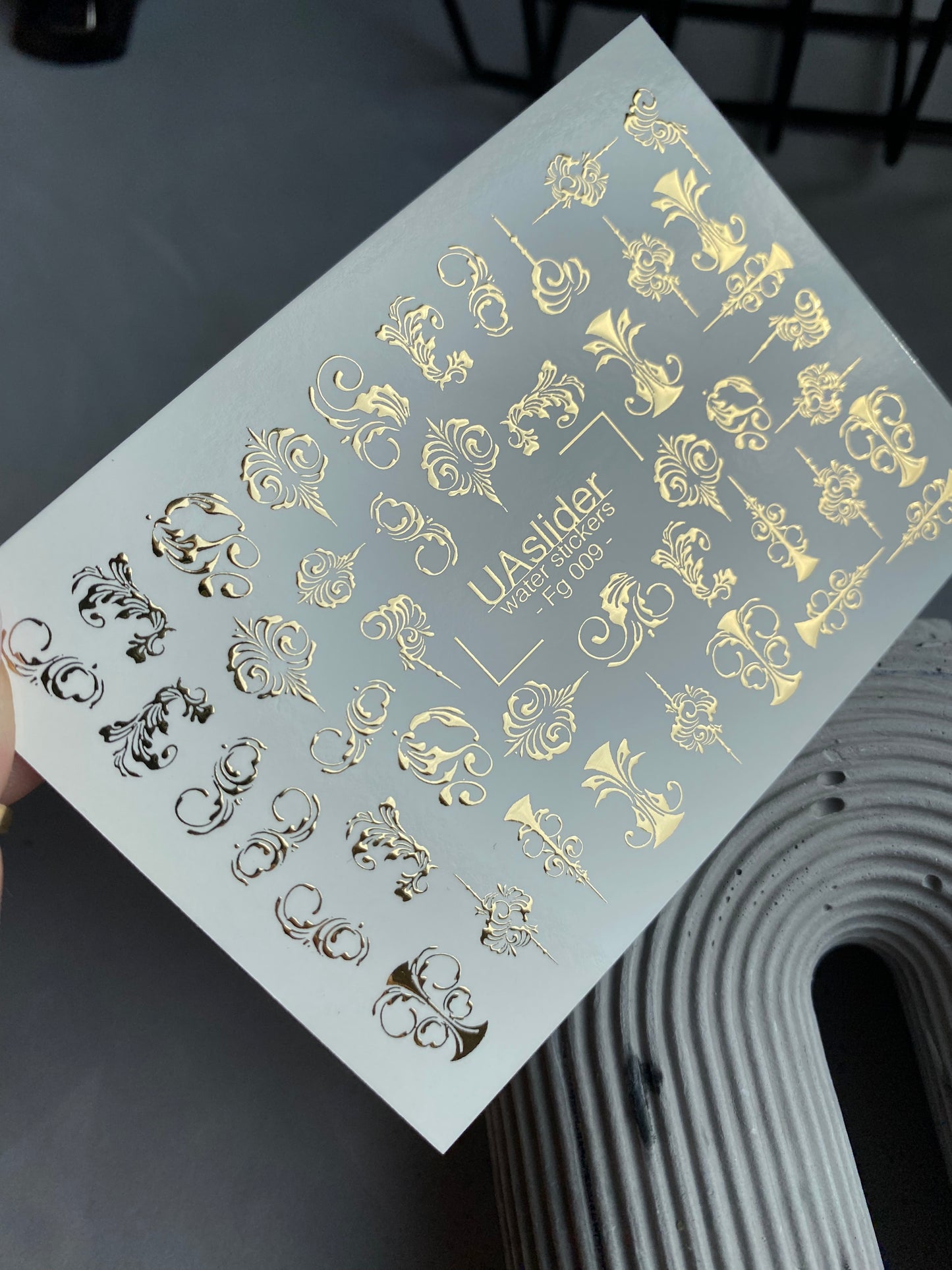 Nail Water Decal Fg-009 | Baroque Water Slide Nail Decals with Gold Foil | Ornamental Luxury Designs