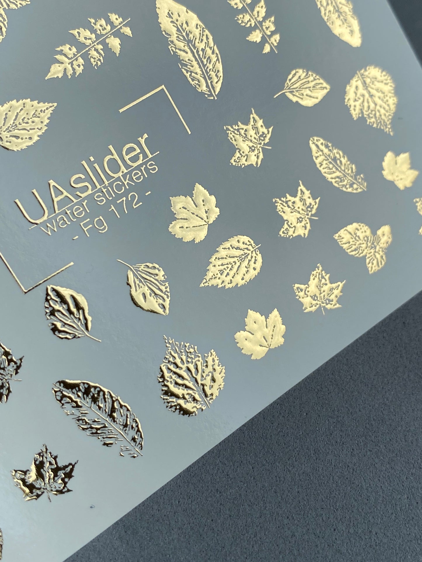 Nail Water Decal Fg-172 | Gold Foil Water Slide Nail Decals | Detailed Autumn Leaves