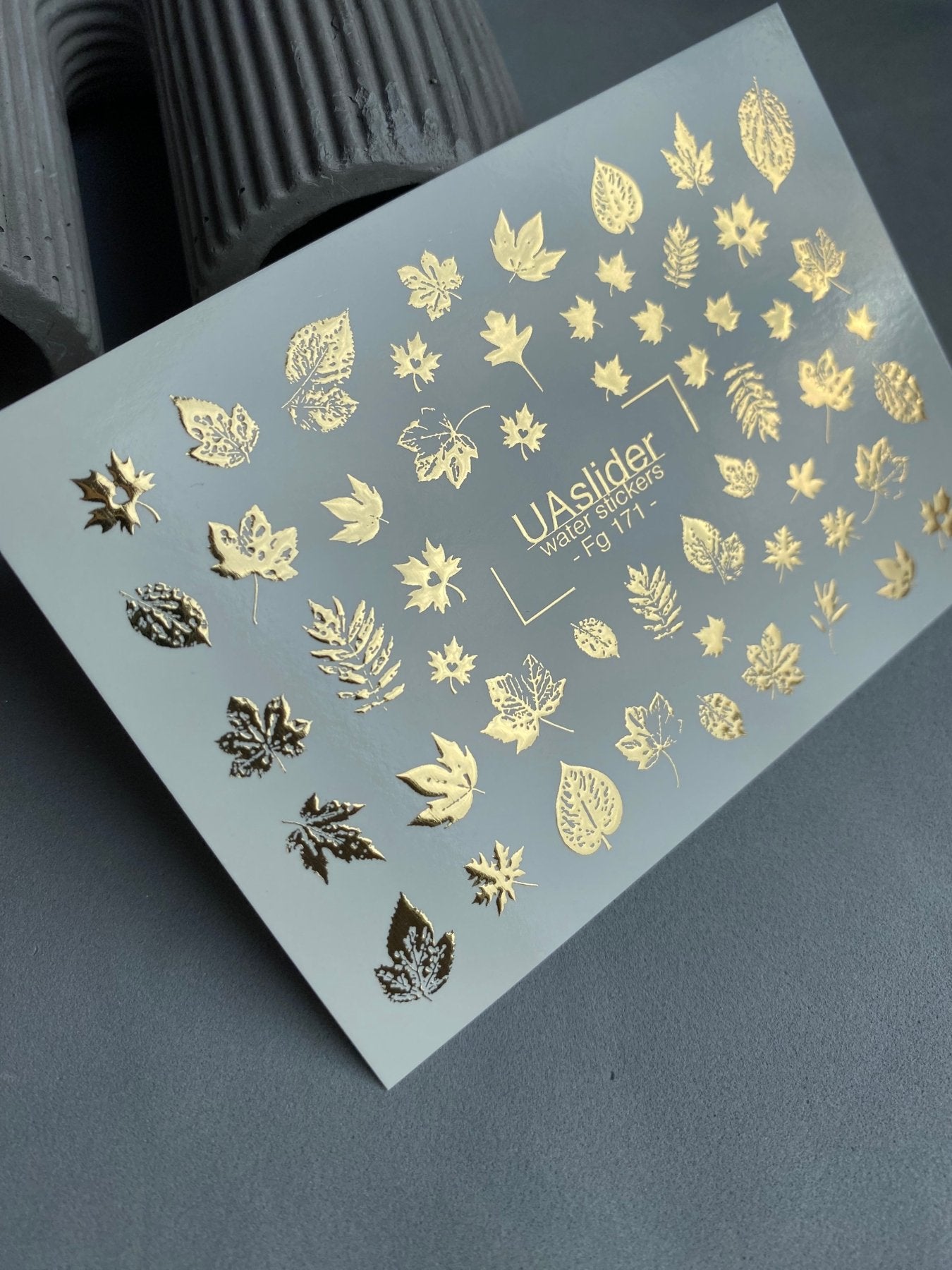 Nail Water Decal Fg-171 | Gold Foil Water Slide Nail Decals | Autumn Leaves & Nature Elements - UASLIDER