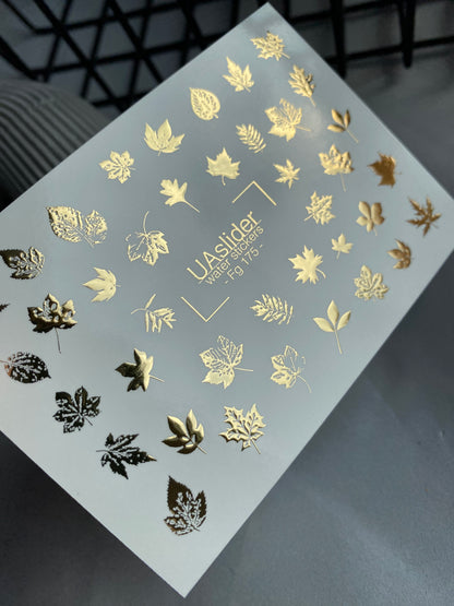 Nagel Wasserabziehbild Fg-175 | Goldfolie Wasserabzieh-Nagelbilder | Herbstblätter & Botanische Akzente