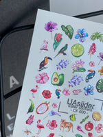 Nail Water Decal CF-600 | Tropical Paradise Nail Water Decals | Exotic Flowers, Fruits & Birds Nail Stickers - UASLIDER