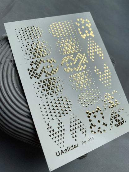 Nail Water Decal Fg-014 | Geometric Water Slide Nail Decals with Gold Foil | Triangle & Grid Patterns