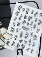 Nail Water Decal CF-598 | Black & Gold Floral Outline Water Slide Nail Decals | Elegant Line Art Nail Stickers - UASLIDER