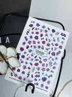 Nail Water Decal NCg-056 | Water Slide Nail Decals with Flowers | Purple and Blue Blooms - UASLIDER