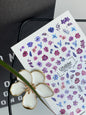 Décalcomanie d'ongles NCg-056 | Décalcomanies à glisser sur l'eau pour ongles avec fleurs | Fleurs violettes et bleues