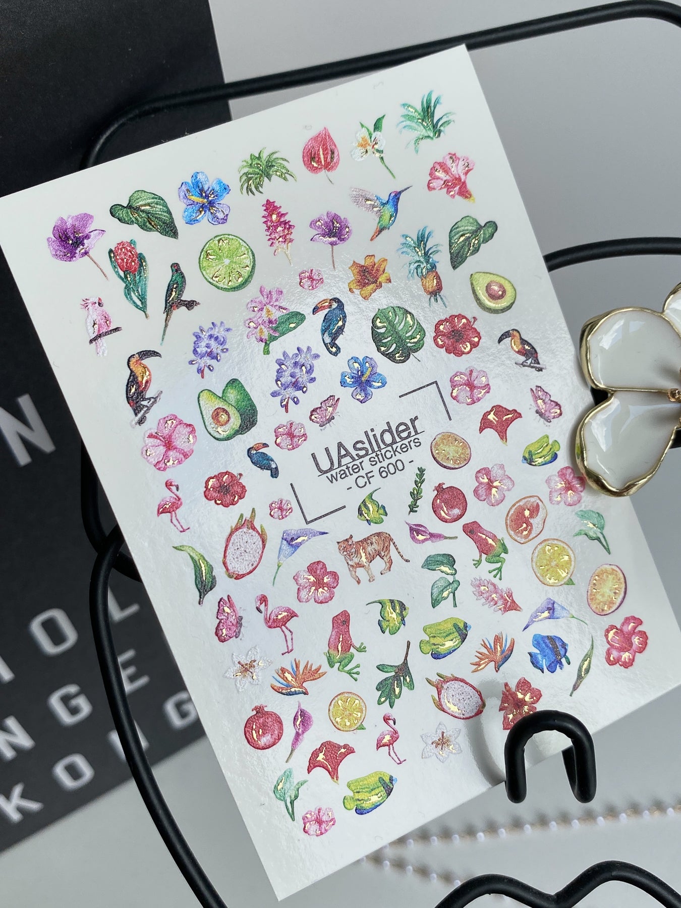 Nail Water Decal CF-600 | Tropical Paradise Nail Water Decals | Exotic Flowers, Fruits & Birds Nail Stickers - UASLIDER