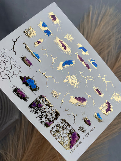 Nagel Wasserabziehbild CF-023 | Abstrakte Nagel Wasserabziehbilder mit Goldfolie | Riss-Effekt