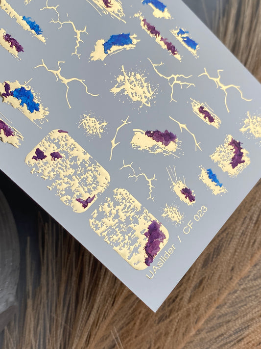Nail Water Decal CF-023 | Abstract Nail Water Decals with Gold Foil | Cracked Effect
