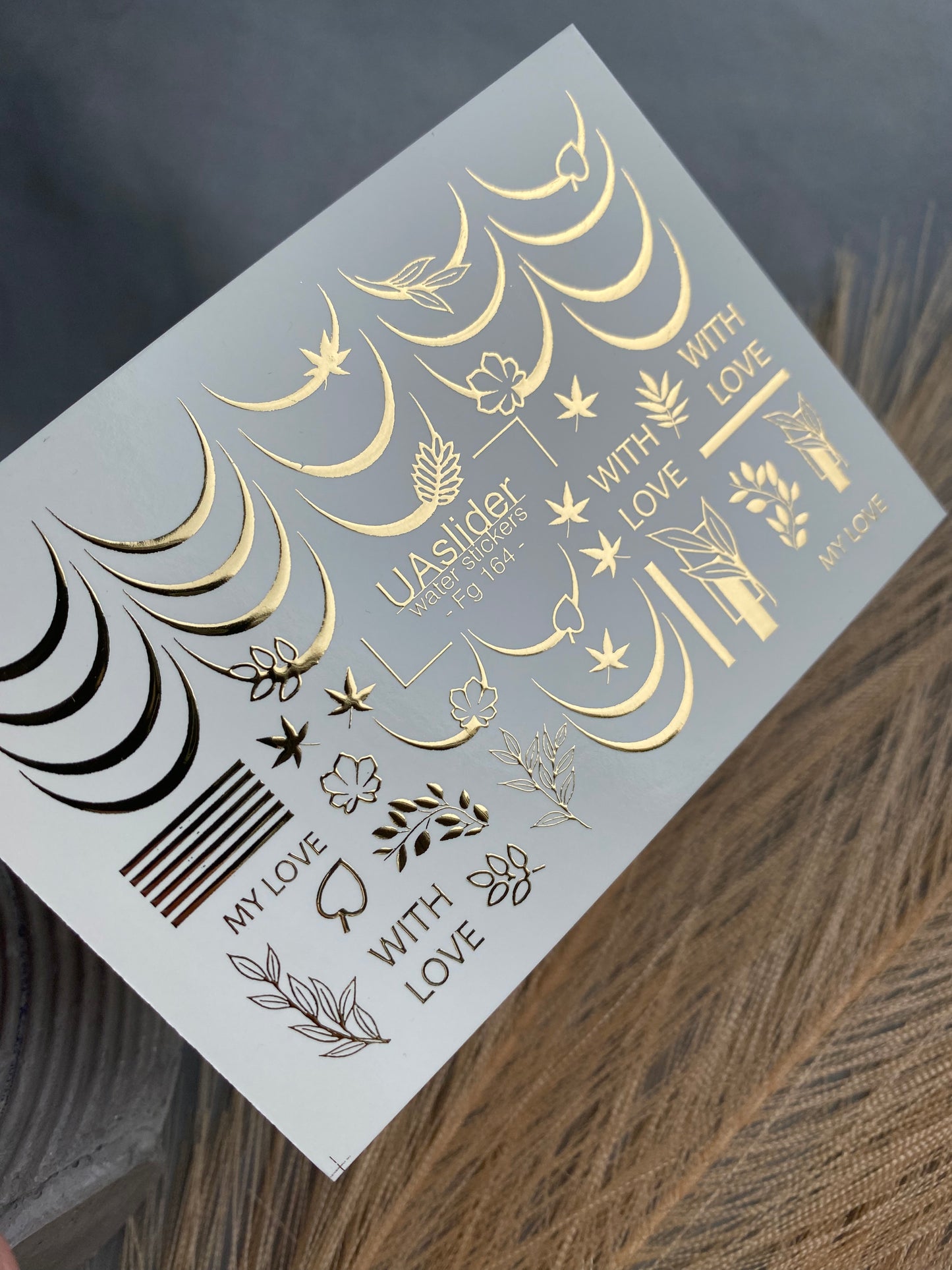 Nail Water Decal Fg-164 | Gold Foil Water Slide Nail Decals | French Lines & Botanical Accents