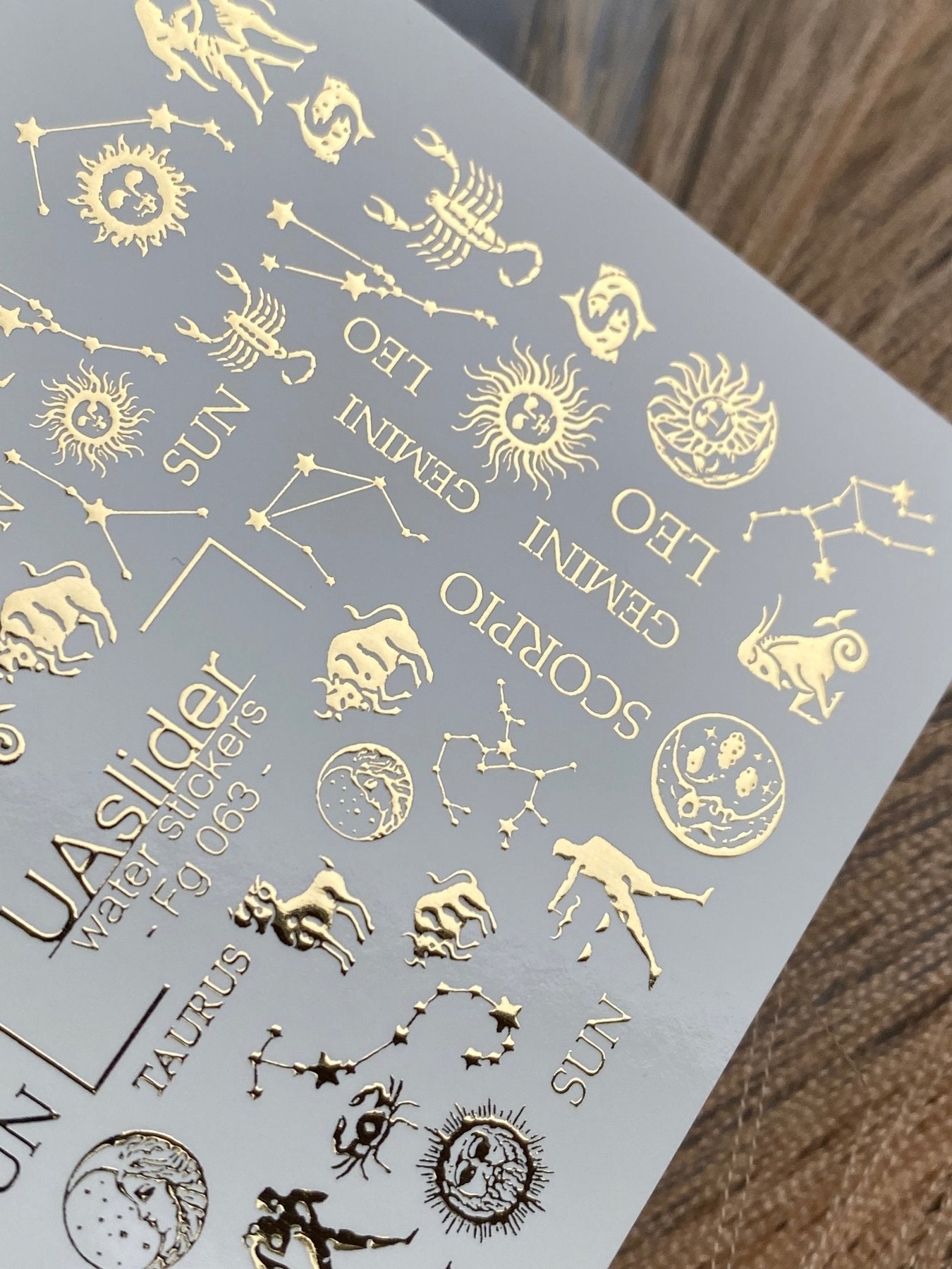 Nail Water Decal Fg-063 | Gold Foil Water Slide Nail Decals | Zodiac Signs & Constellations - UASLIDER