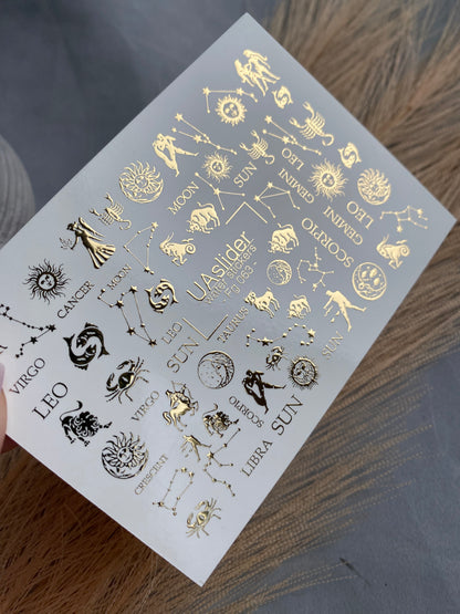 Nail Water Decal Fg-063 | Gold Foil Water Slide Nail Decals | Zodiac Signs & Constellations