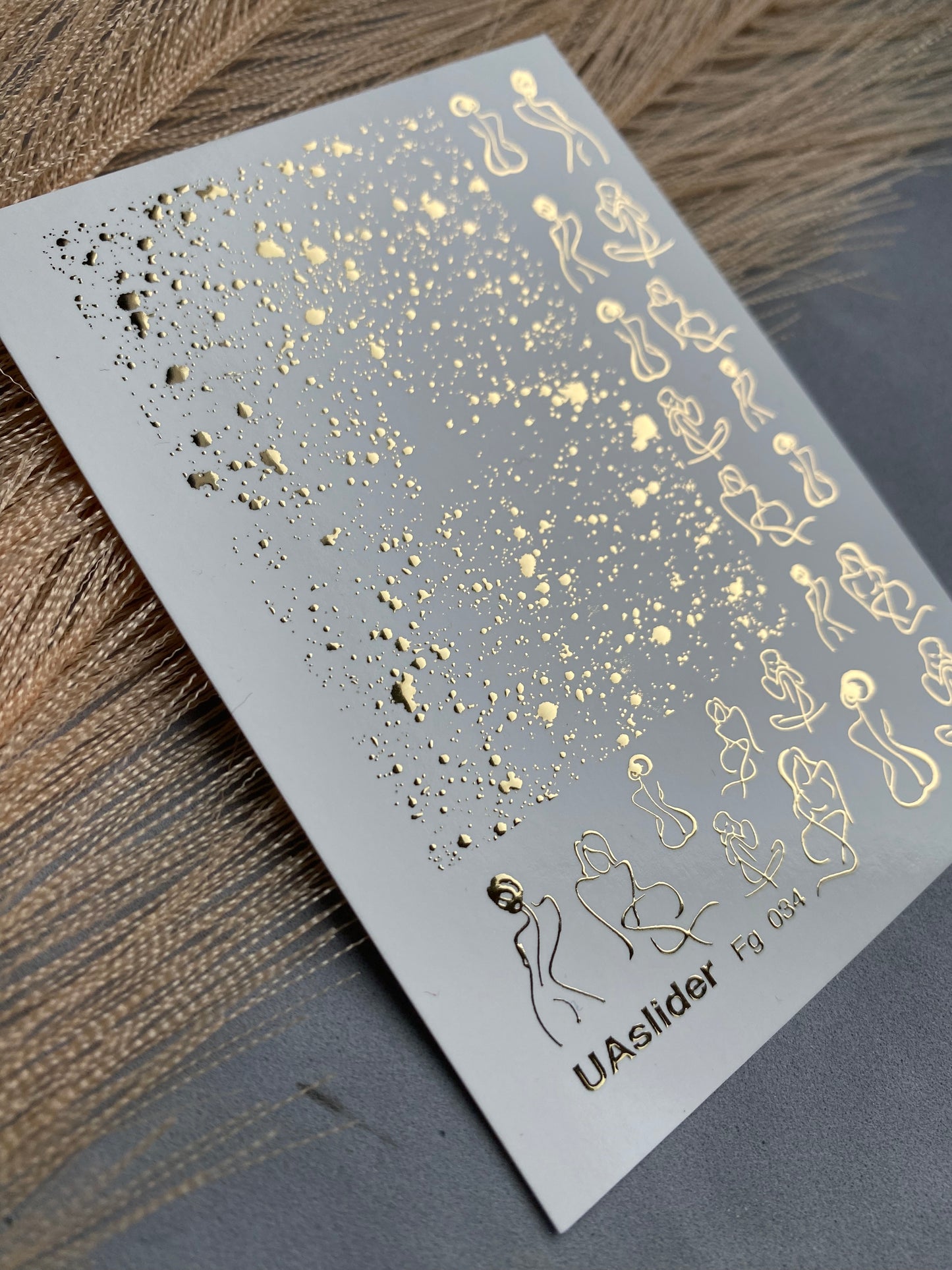 Nail Water Decal Fg-034 | Abstract Women Silhouette Nail Water Decals with Gold Splashes | Modern Artistic Nail Art