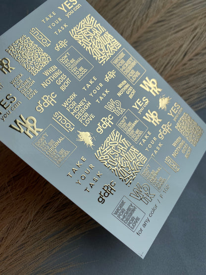 Nail Water Decal Fg-102 | Water Slide Nail Decals with Gold Quotes | Modern Typography