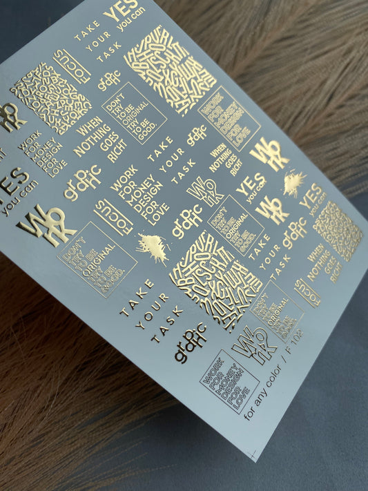 Nail Water Decal Fg-102 | Water Slide Nail Decals with Gold Quotes | Modern Typography