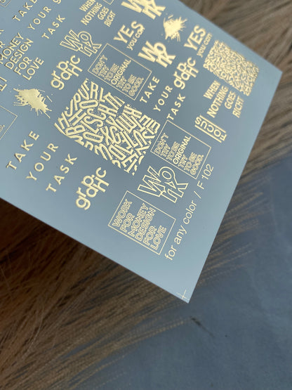 Nail Water Decal Fg-102 | Water Slide Nail Decals with Gold Quotes | Modern Typography