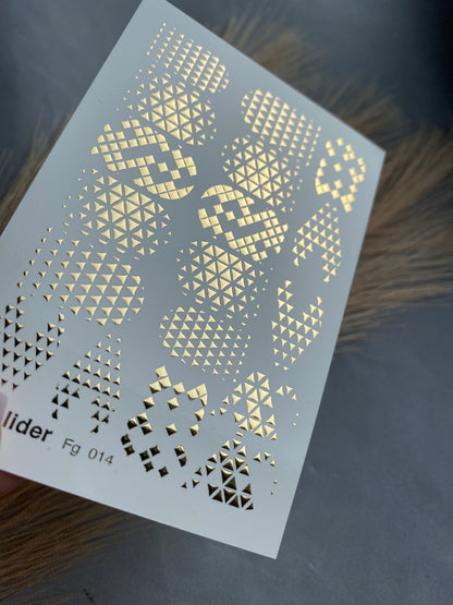 Nail Water Decal Fg-014 | Geometric Water Slide Nail Decals with Gold Foil | Triangle & Grid Patterns