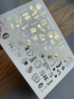 Nail Water Decal Fg-059 | Water Slide Nail Decals Gold Graffiti Love | Urban Nail Tattoos with Symbols and Crowns - UASLIDER