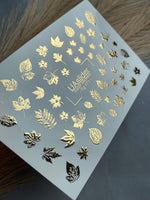 Nail Water Decal Fg-171 | Gold Foil Water Slide Nail Decals | Autumn Leaves & Nature Elements - UASLIDER