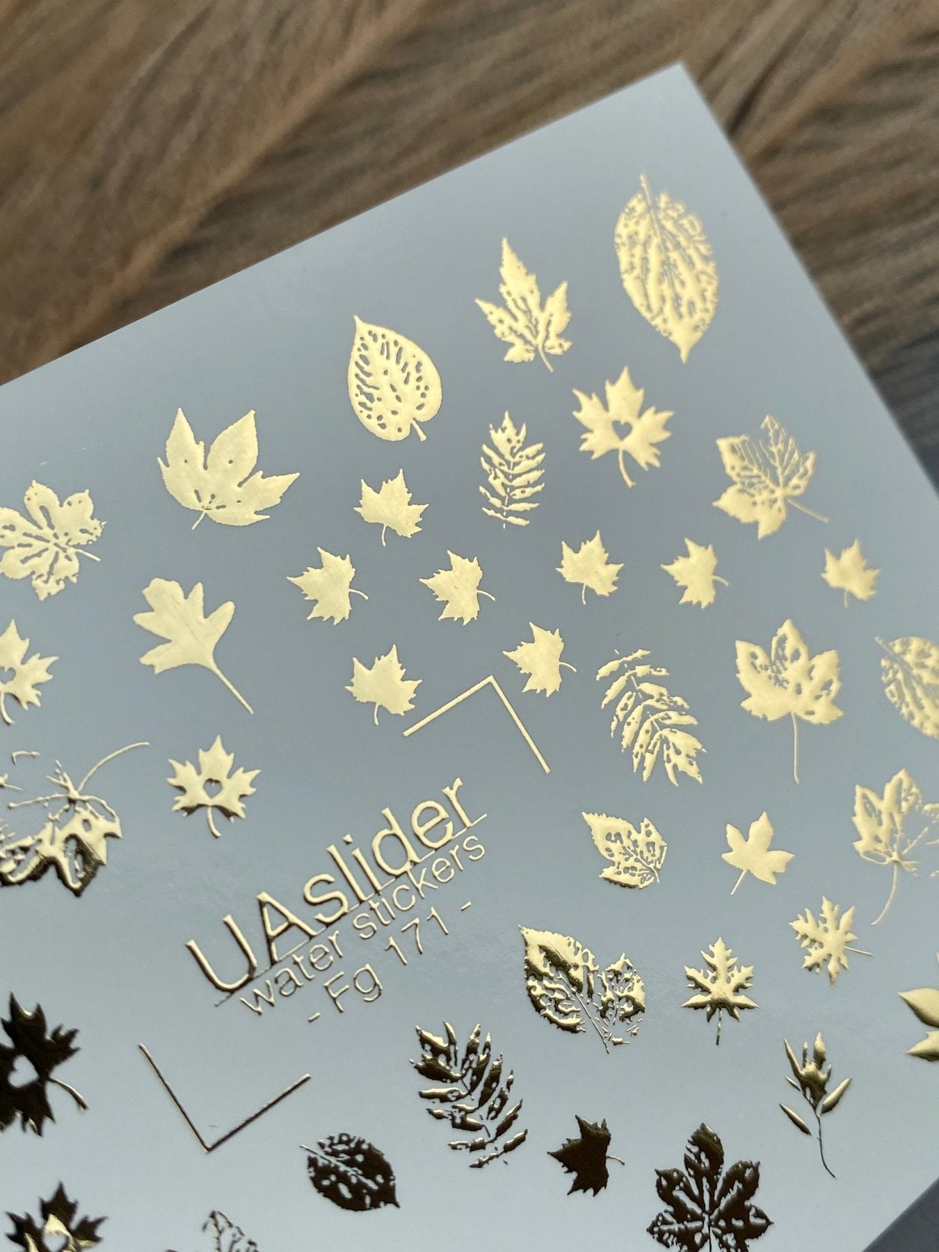 Nail Water Decal Fg-171 | Gold Foil Water Slide Nail Decals | Autumn Leaves & Nature Elements - UASLIDER