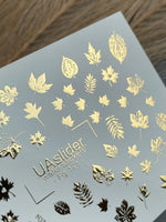 Nail Water Decal Fg-171 | Gold Foil Water Slide Nail Decals | Autumn Leaves & Nature Elements - UASLIDER
