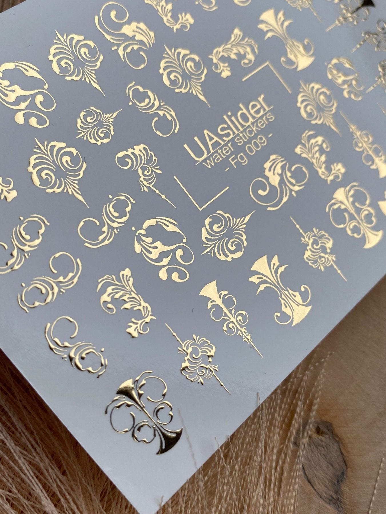 Nail Water Decal Fg-009 | Baroque Water Slide Nail Decals with Gold Foil | Ornamental Luxury Designs - UASLIDER