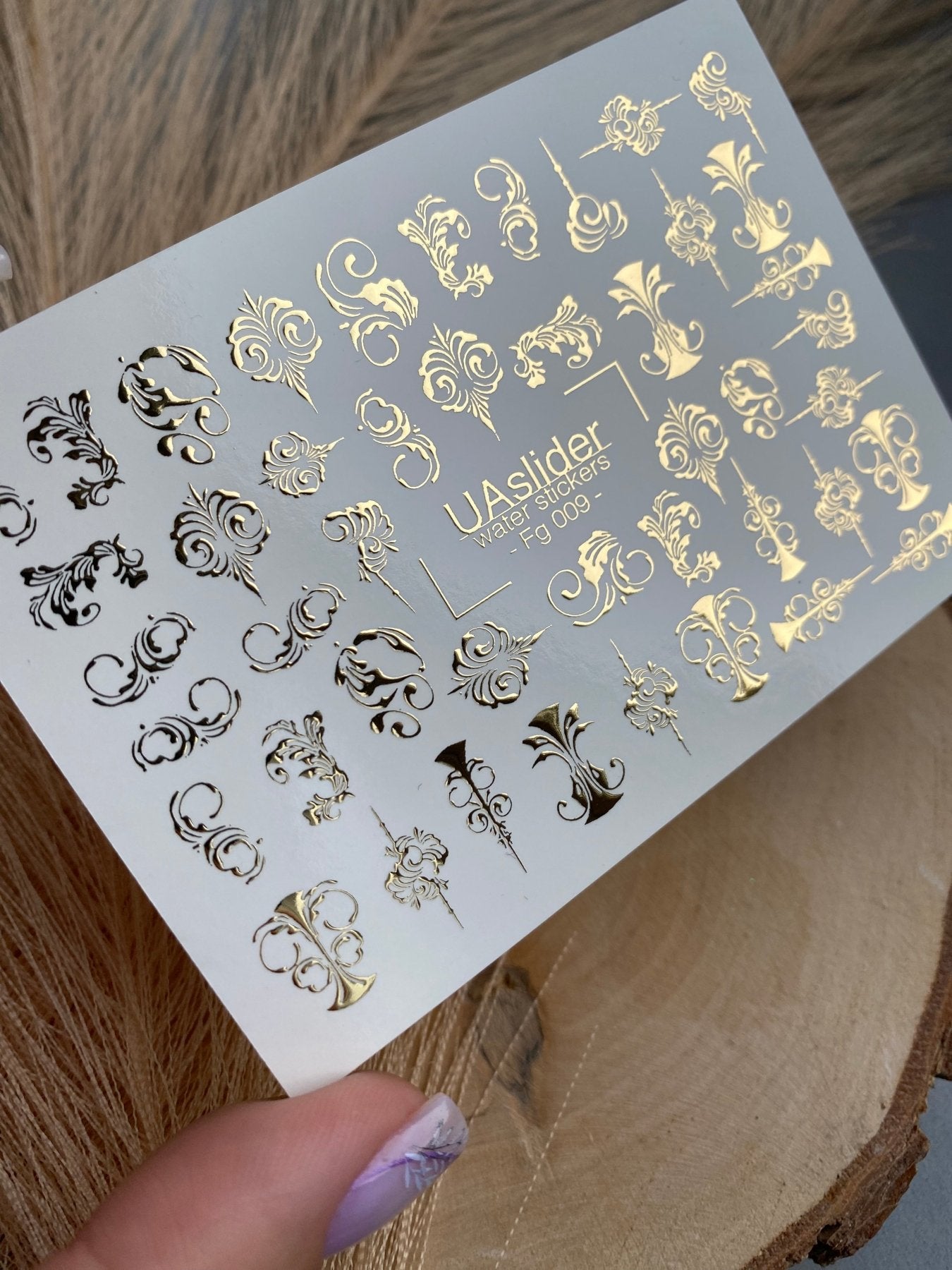 Nail Water Decal Fg-009 | Baroque Water Slide Nail Decals with Gold Foil | Ornamental Luxury Designs - UASLIDER