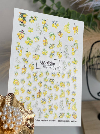 Nagų vandens lipdukas NCg-067 | Vandens slydimo nagų lipdukai citrinos ir lapai | Šviežių vaisių nagų menas