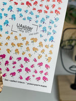Nail Water Decal NCg-071 | Water Slide Nail Decals Tiny Colorful Flowers | Red, Blue, Yellow and Pink Blossoms - UASLIDER
