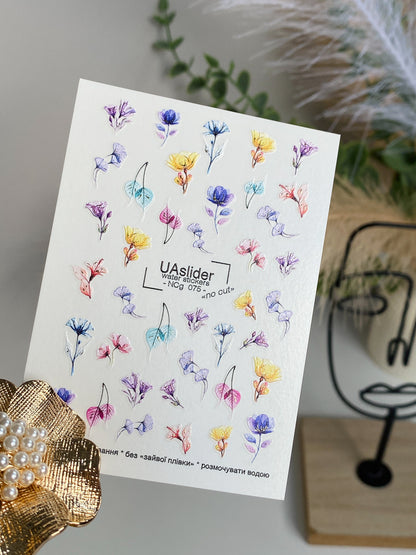 Nail Water Decal NCg-075 | Water Slide Nail Decals Pastel Flowers | Delicate Floral Nail Art