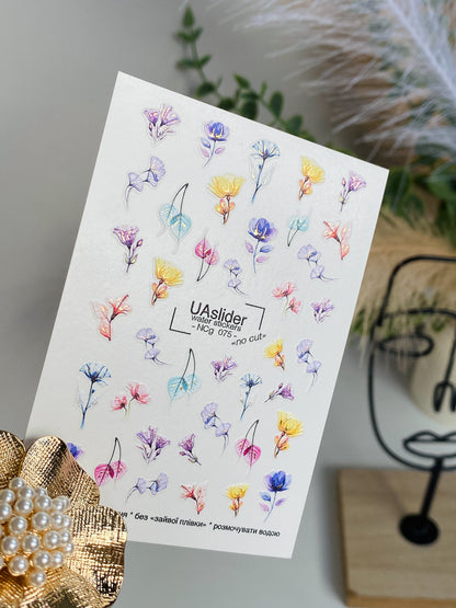 Nail Water Decal NCg-075 | Water Slide Nail Decals Pastel Flowers | Delicate Floral Nail Art