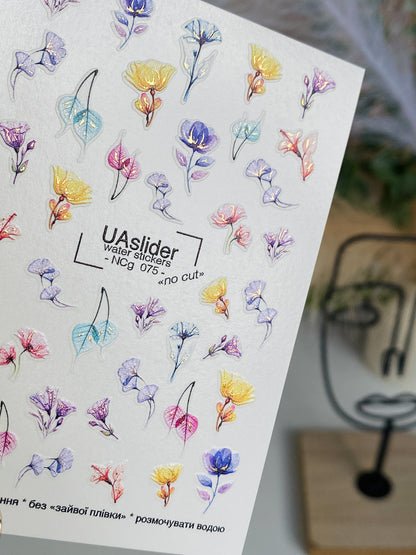 Nail Water Decal NCg-075 | Water Slide Nail Decals Pastel Flowers | Delicate Floral Nail Art