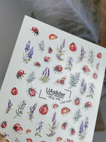 Nail Water Decal NCg-076 | Water Slide Nail Decals Ladybugs and Lavender | Nature Inspired Nail Art - UASLIDER