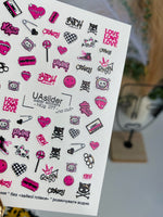 Nail Water Decal NCg-077 | Water Slide Nail Decals Emo Punk Style | Pink and Black Icons - UASLIDER