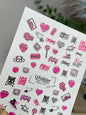 Nail Water Decal NCg-077 | Water Slide Nail Decals Emo Punk Style | Pink and Black Icons