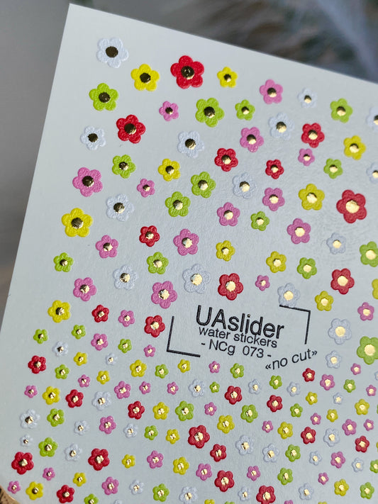 Nail Water Decal NCg-073 | Water Slide Nail Decals Mini Colorful Flowers | Red, Yellow, Pink and White Blossoms