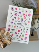 Nail Water Decal NCg-078 | Water Slide Nail Decals Pink and Purple Flowers | Romantic Floral Nail Art - UASLIDER