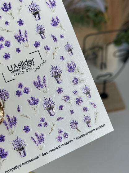 Adesivo per unghie NCg-079 | Adesivi per unghie a scivolamento ad acqua Mazzi di lavanda | Nail art floreale viola