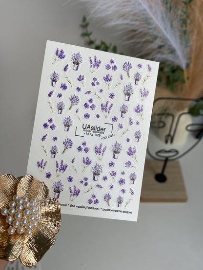 Adesivo per unghie NCg-079 | Adesivi per unghie a scivolamento ad acqua Mazzi di lavanda | Nail art floreale viola
