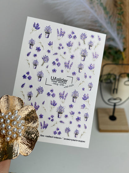 Adesivo per unghie NCg-079 | Adesivi per unghie a scivolamento ad acqua Mazzi di lavanda | Nail art floreale viola