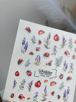 Nail Water Decal NCg-076 | Water Slide Nail Decals Ladybugs and Lavender | Nature Inspired Nail Art - UASLIDER