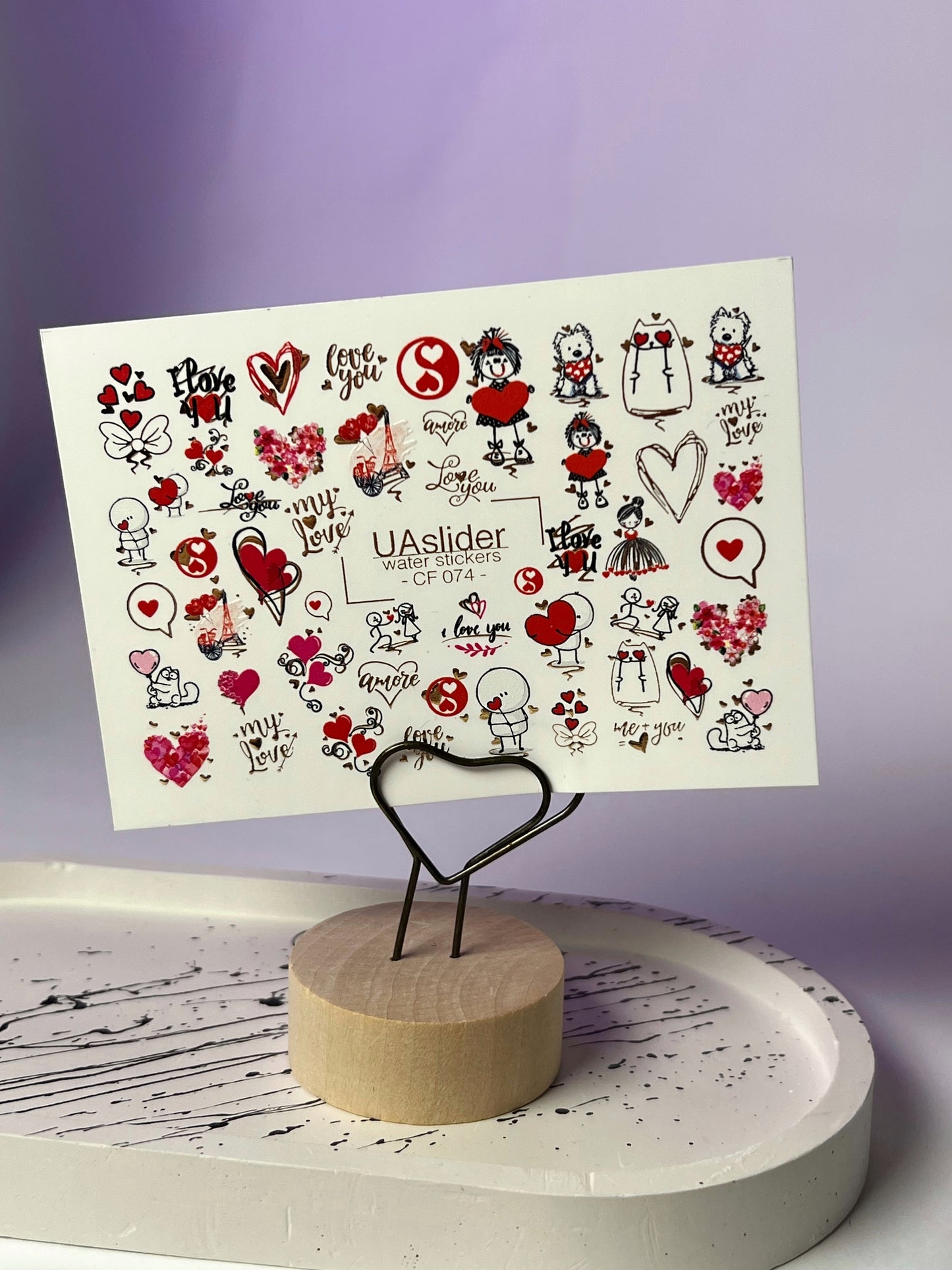 Nail Water Decal CF-074 | Valentine’s Day Nail Art Water Decals | Love Letters, Hearts, Cute Animals and Romantic Designs