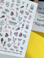 Nail Water Decal NCg-080 | Water Slide Nail Decals Emo Style | Bears, Hearts and Cute Dark Icons - UASLIDER