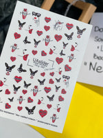 Gothic Nail Decals — Red Hearts, Bunny Masks & Femme Figures | NCg-082